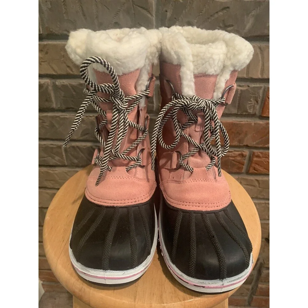 Cat And Jack Pink/ Black/ White Leather/ Rubber Girl’s Lined Boots Size 3